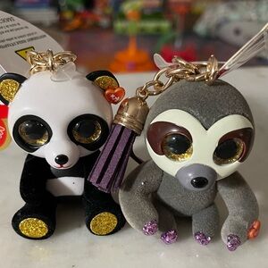 Ty Beanie Mini Boo Dangler & Chi (sloth & panda) Keychain Key Ring - both NWT